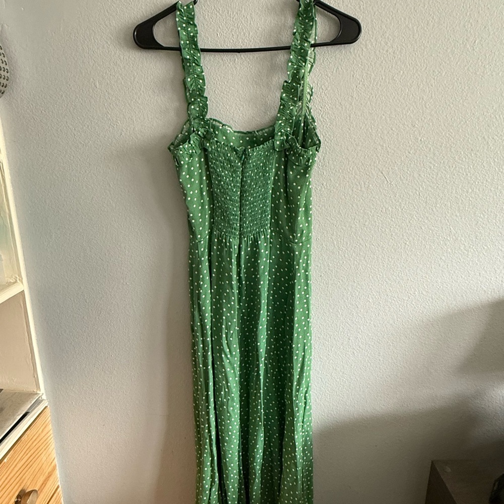 Green Polka Dot Midi Dress with Side Slit - Reformation - Picture 4 of 5
